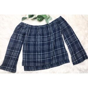 Cloth and Stone Plaid Off Shoulder Top